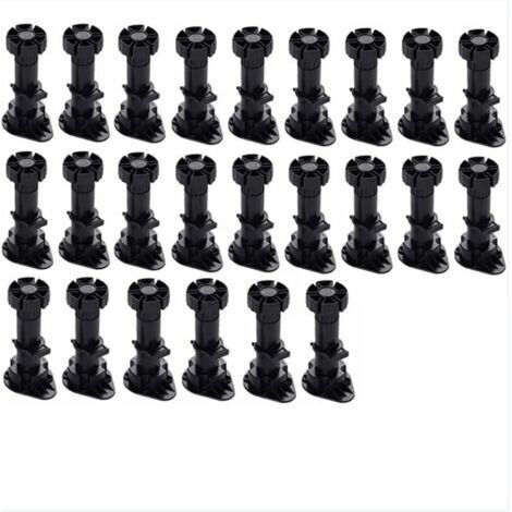 BARKBUSTERS (60mm-80mm)24 Pièces Pieds D'Armoire Plastique,Pied de Meuble,Pied Réglable pour Meuble,Noir Pieds de Meuble Plastique avec Clip Fixation Base (1/5)