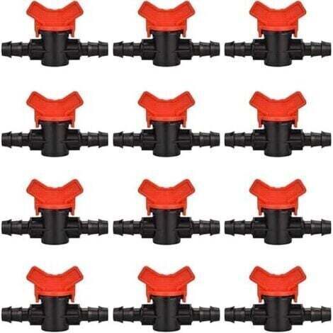 BARKBUSTERS  12 PCS Robinet de jardin pour tuyau, Tuyau Vanne d'irrigation 16 x 16mm Robinet d'arrêt raccord en Plastique pour le contrôle extérieur de la vanne d'eau de jardin (noir + rouge) (1/5)
