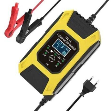 BARKBUSTERS Chargeur de batterie intelligent 7A/12V, chargeur de moto rapide et Portable avec Protection d'écran LCD, Mode de réparation jaune