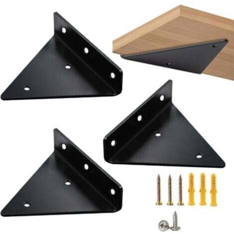 BARKBUSTERS Lot de 4 supports d'étagère triangulaires noirs pour étagères flottantes, supports d'étagère d'angle invisibles avec vis de fixation (1/4)