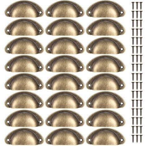 BARKBUSTERS Lot de 24 poignées coquillage vintage, poignées de tiroir semi-circulaires pour portes, meubles, cuisine, armoires, vis incluses (1/4)