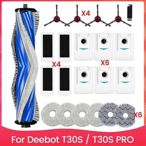 BARKBUSTERS Pour aspirateur robot Ecovacs Deebot T30S / T30S PRO : brosse principale latérale, filtre HEPA, lingette de nettoyage et sacs à poussière