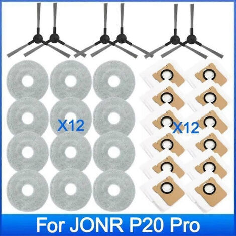 BARKBUSTERS Pièces détachées pour aspirateur robot JONR P20 PRO : lingette, sac à poussière et brosse latérale.