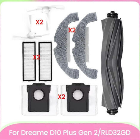 BARKBUSTERS pièces Brosse latérale principale, filtre, sac à poussière et chiffon de nettoyage pour aspirateur Dreame D10 Plus Gen 2/RLD32GD