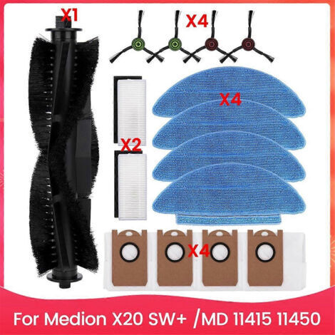 BARKBUSTERS Pour aspirateur robot Medion X20 SW+ /MD 11415 11450 : brosse latérale principale, filtre HEPA, chiffon de nettoyage, etc.