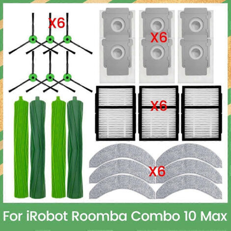 BARKBUSTERS Brosse principale, filtre HEPA, lingette et sac à poussière pour iRobot Roomba Combo 10 Max - Pièces détachées et accessoires de nettoyage performants