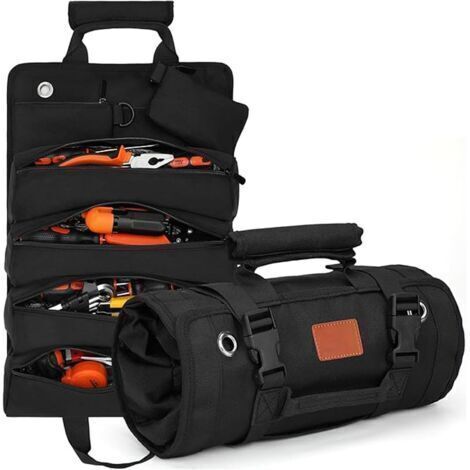 BARKBUSTERS Sac à outils, grand sac à outils en toile, sac à outils à roulettes multifonctionnel, 6 poches, résistant aux déchirures et aux perforations, noir, nylon