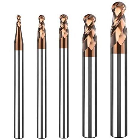 BARKBUSTERS Jeu de 5 fraises hémisphériques en carbure - 2 dents - Revêtement AlTiN HRC 55 - Fraise pour gravure CNC sur métal - 5 rayons : 1, 1,5, 2, 3, 4 mm