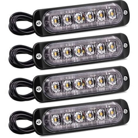 BARKBUSTERS 4PCS feux latéraux stroboscopiques, barre lumineuse d'avertissement de danger à 6 LED, balise de panne ambre, feux clignotants d'urgence, étanches 12V 24V universels pour camion de voiture