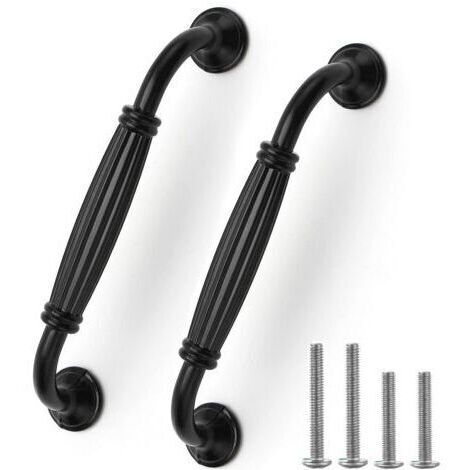 BARKBUSTERS Lot de 12 poignées de porte d'armoire en aluminium de style européen noir - Poignées de tiroir à nœud long , trou central 128 mm