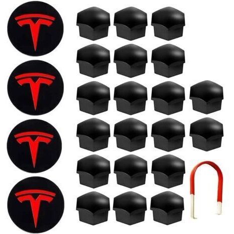 BARKBUSTERS De Couverture De Roue Capuchon de Moyeu Central Car Wheel Nut Cover avec Outil Demontage pour Tesla Model 3, S X (Rouge)