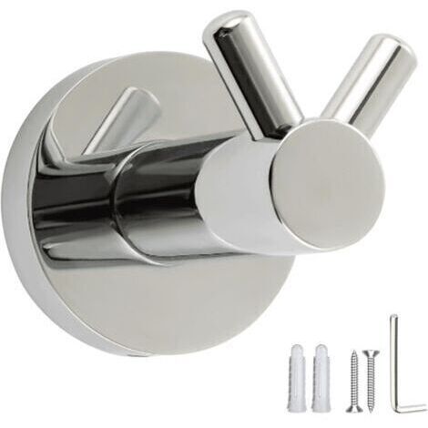 BARKBUSTERS Porte-manteau mural double en acier inoxydable chromé poli - Idéal pour la salle de bain, la cuisine, le couloir - Design élégant et résistant aux rayures