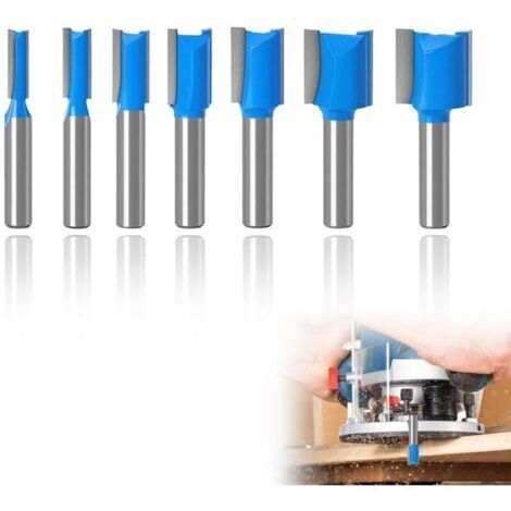 BARKBUSTERS 7 Pièces Fraise Droite Defonceuse Set, 8MM Fraise a Rainurer à Double Tranchant, Forets de Fraisage pour le Travail du Bois, Fraises Droites à Double Cannelure en Carbure de Tungstène (1/4)