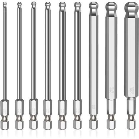 BARKBUSTERS 9 pièces 1/4 pouce Hex Embout Visseuse Aimanté, 100mm Embout Visseuse Long Aimanté pour les Tournevis Manuel les Tournevis électriques (Taille: H1,5/2/2,5/3/4/5/6/8/10mm) (9) (1/4)