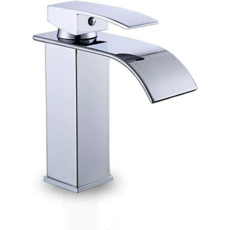 BARKBUSTERS Robinet de lavabo coudé , robinet mitigeur d'eau chaude et froide à poignée unique , robinet de lavabo à cascade carré à large ouverture , robinet de lavabo de salle de bain en laiton (1/4)