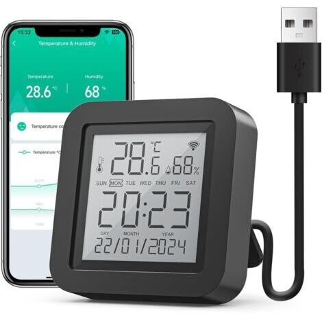BARKBUSTERS Thermomètre Hygromètre Connecté, WiFi Thermomètre Intérieur Capteur Humidité avec Alertes sur l'App, Contrôle par l’APP, Thermo-hygromètre pour Cave à Vin, Compatible avec Alexa