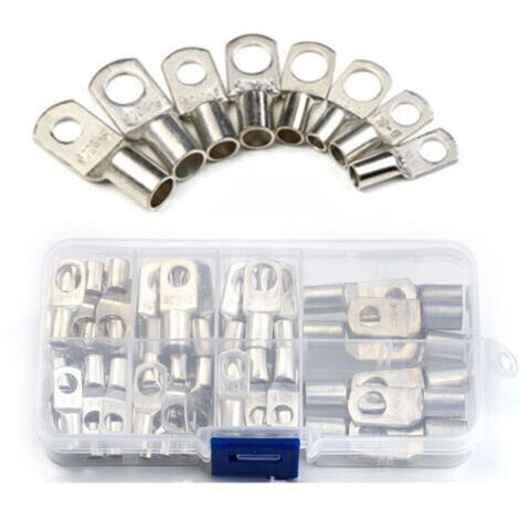 BARKBUSTERS Lot de 60 bornes en cuivre étamé avec trou de boulon, connecteurs à sertir, cosses de câble, bornes à anneau, connecteurs de câble, connecteurs de borne, kit d'extrémité de borne de batter