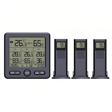 BARKBUSTERS Thermomètre numérique hygromètre avec 3 capteurs sans fil LCD Rétro-éclairage Température Humidité Station Météo Heure Date Semaine Alarme Over-Limit pour Intérieur Extérieur