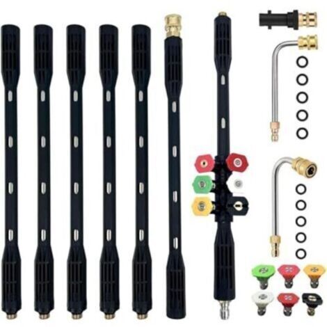 BARKBUSTERS 10 Pcs Rallonge pour nettoyeur haute pression avec adaptateur Karcher Compatible pour Karcher K Series K2 K3 K4 K5 K6 K7, 4000PSI Outils de nettoyage de gouttière Rallonge Lance, 1/4