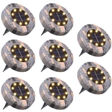 BARKBUSTERS Lot de 8 lampes solaires pour extérieur 8 LED 100 lm IP65 étanche Lampe solaire de jardin pour allée, allée, cour, etc. Blanc chaud