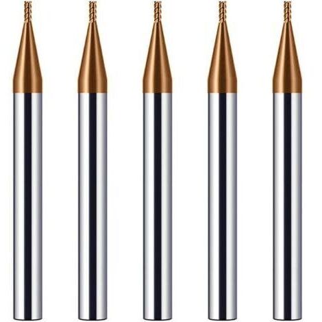 BARKBUSTERS Fraises en carbure de 50 x 1 mm, 4 arêtes de coupe, pour usinage CNC, revêtement TiCN or, fraise VHM de 1 mm pour acier, métal, bois, acrylique et plastique