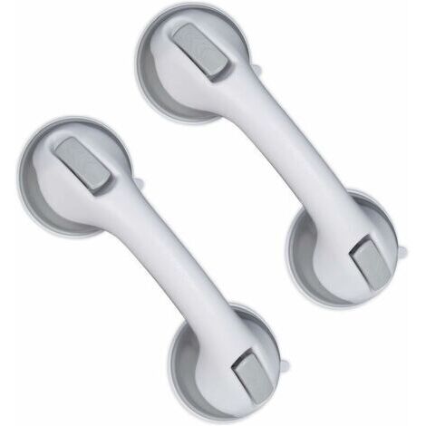 BARKBUSTERS Poignée Ventouse, Lot de 2, Barre d’Appui Douche & Baignoire, 25 kg, pour Personnes âgées, Mur, en Blanc/Gris (1/4)