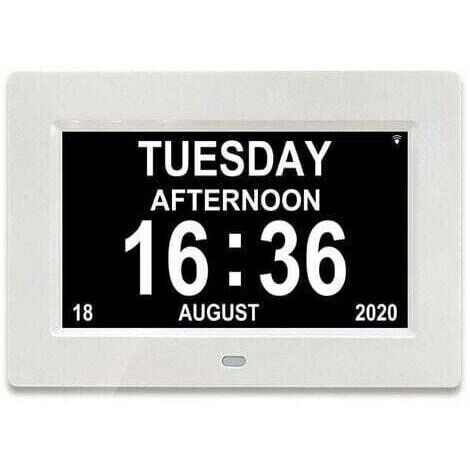 BARKBUSTERS -7 LCD Horloge Numérique Calendrier avec Date, Horloge Calendrier avec Date, Jour et Heure Horloge Alzheimer Horloge pour Les Seniors,C'est pour Les Parents (Blanc)