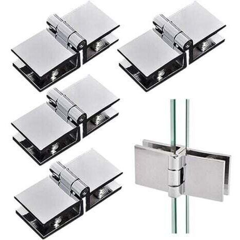 Lot de 4 charnières de porte en verre 180 degrés double face pour armoire de douche ,Pince réglable en alliage de zinc pour verre d'épaisseur 5 mm-8 mm (1/4)