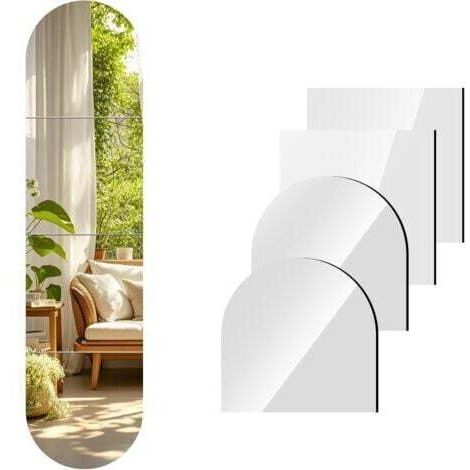 Miroir mural pleine longueur, 12 x 12 pouces x 4 pièces, miroir arqué pleine longueur, verre autocollant sans cadre, miroirs complets pour décoration de salon, entrée, chambre, salon