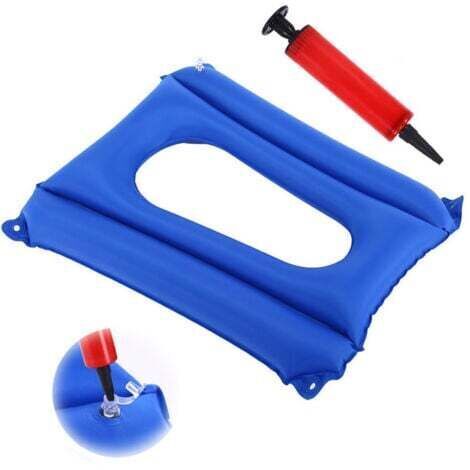 Coussin Carré Gonflable Confort Respirant Coussin de Siège à Air Gonflable et Gonfleur (Bleu) pour Assis Toilette Bureau Chaise d'école Fauteuil Roulant, Post-partum Soulager la Pression