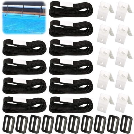 Fixation pour Bâche Solaire de Piscine,10 Pièces Kit de Sangles de Couverture Solaire,Enrouleur de Couverture Solaire,Sangles de Fixation,Pinces,Boucles,pour Piscine Universelle