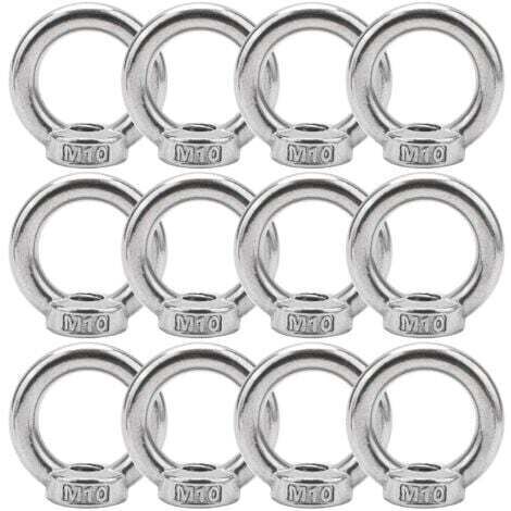 12 Pièces M10 D'écrous À Anneau En Acier Inoxydable 304, Écrous À Oeil, Écrous Filetés De Fixation, Pour Accessoires De Levage