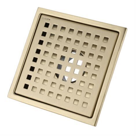 Douche silencieuse carrée dorée en acier inoxydable 15 x 15 cm Siphon de sol avec couvercle de vidange, noyau désodorisant en laiton, or brossé