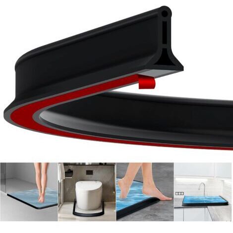 Bordure de receveur de douche pliable en silicone, seuil de douche flexible pour cuisine, salle de bain, séparation sec/humide, 2 m, noir