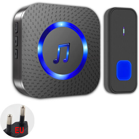 Sonnette extérieure sans fil, portée 400 m, étanchéité IP55, avec flash LED, 55 mélodies et 5 niveaux de volume (1 émetteur + 1 récepteur)