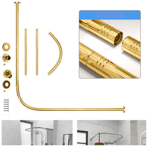 Tringle à rideau de douche perforée en acier inoxydable, télescopique en forme de L pour magasins de vêtements (doré, 68-98 cm x 68-98 cm)