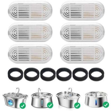 6 Packs de Filtres pour Fontaine à Eau pour Chat et 6 Packs d'Éponges de Remplacement, pour Fontaine Eau Chat en Acier Inoxydable de 3.2L