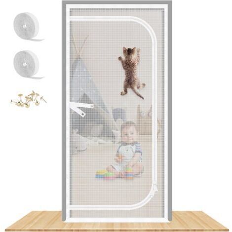 Reinforced Cat Screen Door, 90X210CM Heavy Duty Pets Proof Screen Door with Bilateral Zipper, Prevent Dogs Cats Running Out from Home, Bedroom, Living Room, Kitchen Patio Door (1/5)