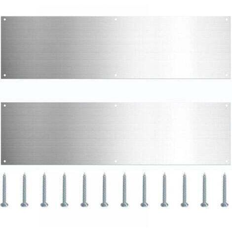 Lot de 2 plaques de seuil de porte en acier inoxydable, panneau de protection de bas de porte en métal, plinthe résistante aux rayures avec vis pour portes intérieures et extérieures
