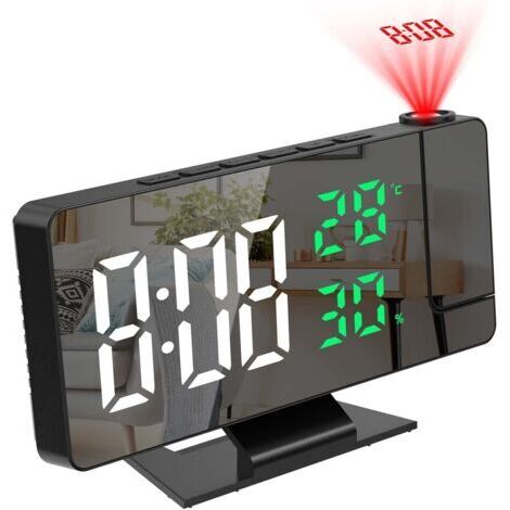 Reveil Projecteur Plafond,Réveil Projection, Horloge Digitale Projecteur 180°, Ecran Miroir 7.8\