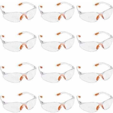 Lot de 12 Lunettes de Sécurité Transparentes - Lunettes de Protection avec Verres en Plastique, Pont-de-Nez et Embouts de Branches en Caoutchouc pour Plus de Confort - Lunette Transparente PPE (1/5)
