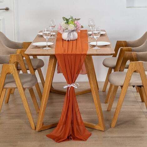 Chemin de Table en Mousseline de Soie, 70x300 cm, en Rouge Rouille, Bande de Table en Terre Cuite , Chemin de Table Lavable, décoration de Table