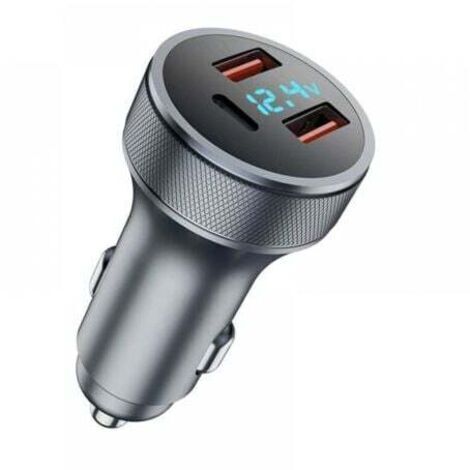 72W Chargeur Voiture Allume Cigare USB, Adaptateur de Charge Rapide Métaux, USB Dual, Chargeur de Voiture USB avec Voltmètre LED (1/5)