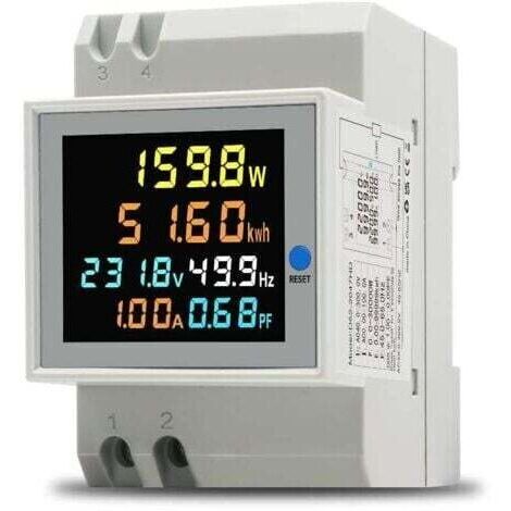 Compteur d'énergie monophasé Compteur d'électrique numérique AC 40-300V 100A Compteur Electrique 1 phasé Wattmètre Rail DIN Mètre Watt KWh Voltmètre Ampèremètre--TRIMEC