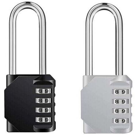 2 Pcs Cadenas Code 4 Chiffres Long, Alliage de Zinc Cadenas à Combinaison Antirouille Cadenas Casier Code pour Placard Gym Garage (Noir,Argent)