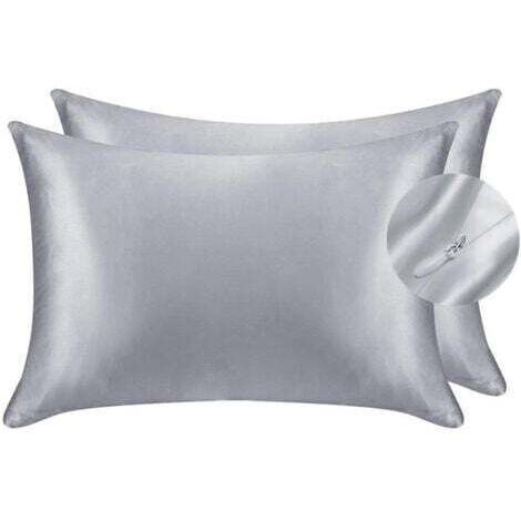 Taie d'oreiller en satin soyeux pour cheveux et visage - Lot de 2 - Anti-rides - Fermeture éclair dissimulée - 50 x 75 cm (1/5)