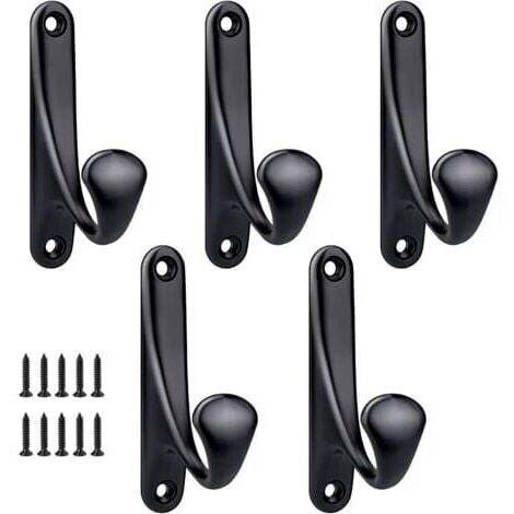 Noir - 5 Pcs 86x47mm,Crochet Manteau Mural a Visser, Minimaliste Patère Murale Robuste en Alliage de Zinc Crochet Porte Manteau Pour porte Entrée Chambre Salle de Bain Multi-Usages Patères Vis Inclus