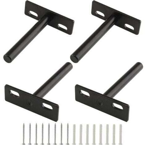 Lot de 4 supports d'étagère flottants de 3 pouces, supports d'étagère aveugles robustes, supports muraux cachés pour étagères flottantes en bois, noir-Étagère murale