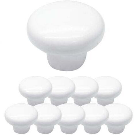 Lot de 10 boutons de placard ronds en céramique blanche pour placard, placard, meubles (1/5)