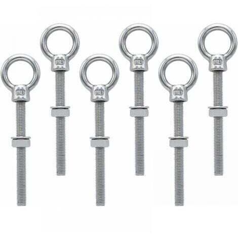 6 pièces,Boulon à œil M8 x 80 mm Vis à anneau M8 avec filetage métrique Acier inoxydable, pour fixation et suspension